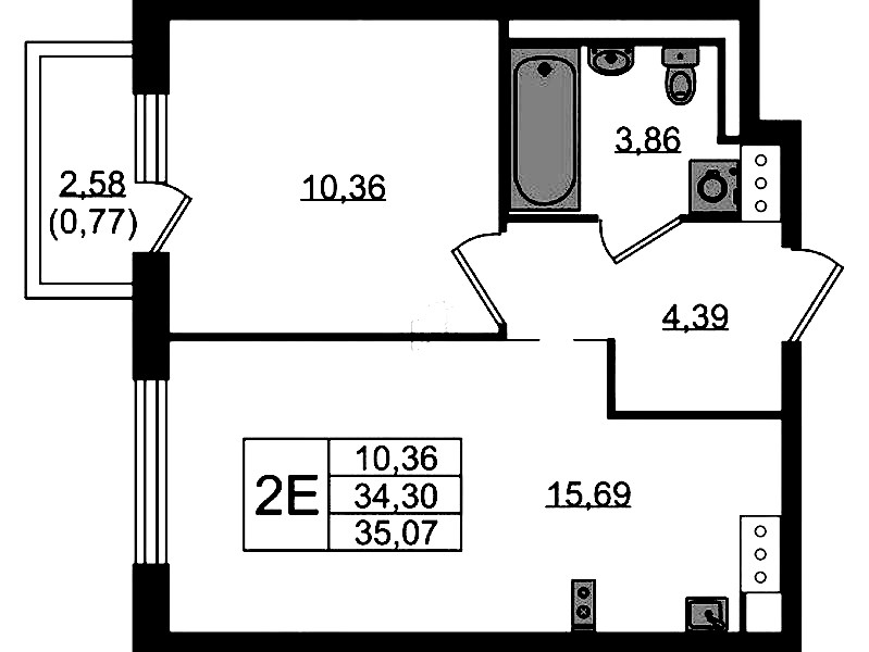1-комнатная квартира 35.07 м², 13/13 эт., ЖК «Квартал Торики»